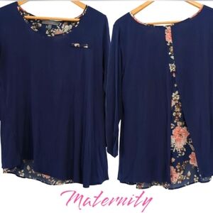 Navy Blue Floral Maternity Top